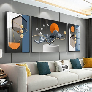 客厅装饰画现代简约人物抽象轻奢沙发背景墙壁画三联画冰晶瓷挂画