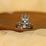 s925银蓝紫锆国王骷髅戒指女小众设计高级感轻奢ins食指戒子指环