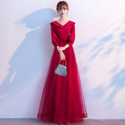 红色敬酒服2024春季新娘晚礼服，遮肚长款纱裙，回门便装连衣裙女