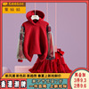女童红色套装2024春秋儿童小女孩连帽卫衣公主tutu裙子两件套