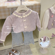 女童毛衣外套春秋款2024洋气，女宝宝长袖，上衣春装儿童针织开衫