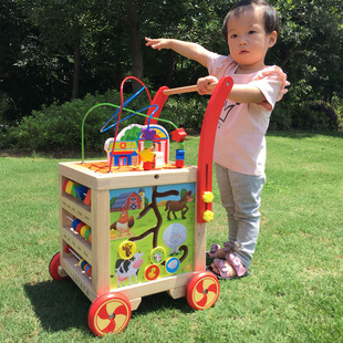 婴儿学步手推车宝宝多功能，助步车可调速防侧翻，7-24个月木制玩具车