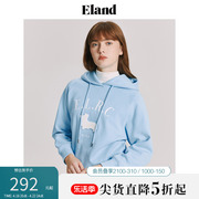 Eland衣恋连帽卫衣女冬学院风刺绣加绒保暖运动上衣秋冬