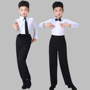 男孩拉丁舞服装儿童规定标准，考级服男童，练功服少儿白色舞蹈演出服