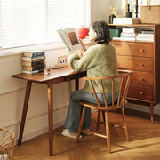 进口全实木书桌家用北欧小户型，日式写字台卧室学习窄桌简约电脑桌