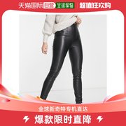 香港直邮潮奢asos女士，设计长筒弹力仿皮，直筒裤子(黑色)
