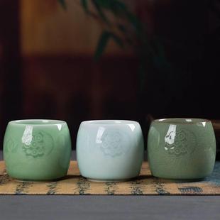 龙泉青瓷手工品茗杯功夫茶具茶杯，个人哥窑冰裂家用大号陶瓷水杯