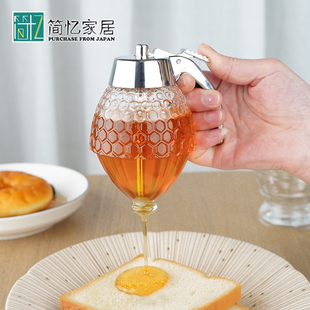 日本按压式蜂蜜罐玻璃瓶密封罐收纳瓶漏斗式罐子蜂蜜壶洒带底座