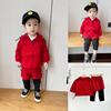 男童秋装套装中小童红色卫衣，假两件裤子宝宝，洋气衣服运动两件套潮