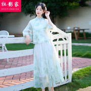 新中式改良汉服仙女，夏装初中高中学生小清新国风，连衣裙两件套