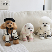 ~韩国mylittledog宠物猫狗甜美蕾丝娃娃领羊毛开衫外套