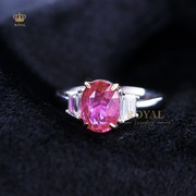 ROYAL珠宝定制3CT粉红宝石戒指18K金钻石镶嵌经典三石款 自戴送礼