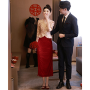 新中式订婚礼服平时可穿衣服，小香风套装旗袍，敬酒服新娘小个子裙子