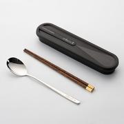便携餐具木筷子勺子式套装学生餐具单人筷勺两件套收纳盒叉子单人