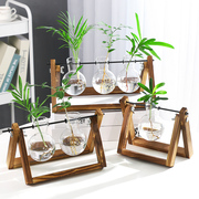 创意烧杯水培木架容器，绿萝植物玻璃花瓶办公室，桌面摆件插花瓶装饰