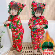东北大花袄冬儿童三件套装棉衣，婴儿童棉袄中国风男女宝宝可爱