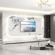 电视背景墙岩板轻奢木格栅，装饰柜2023现代简约客厅悬空影视墙