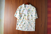 日系小众复古多款印花古巴领棉麻，短袖衬衫男夏威夷沙滩风大板风情