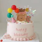 周岁宝宝可爱熊生日蛋糕，装饰摆件塑料气球，雨丝儿童太阳花烘焙配件