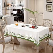 美式田园风桌布棉麻布艺轻奢高级感防水长方形氛围感白色餐桌台布