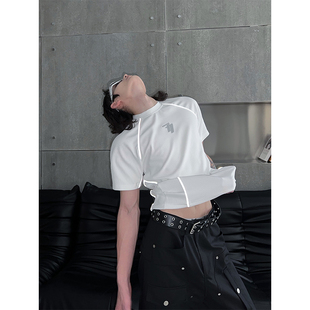 soulworker自制解构设计感反光条，t恤美式无性别修身运动短袖上衣