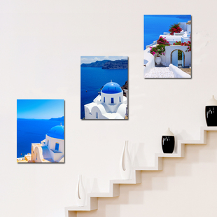 希腊风情地中海风景画客厅壁画，单幅无框画走廊玄关挂画清新装饰画