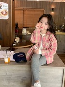 韩版童装儿童格子衬衫男女儿童洋气粉色格子长袖衬衣秋季宝宝开衫
