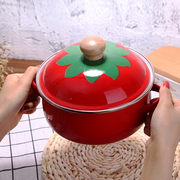 搪瓷珐琅瓷汤锅双耳家用加厚电磁炉燃气平底煮方便面锅泡面番茄锅