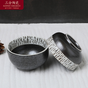 三分烧陶瓷米饭碗日式高脚点心糖水圆碗复古餐具釉下彩吃饭碗套装