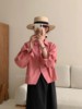 M.ZI 时尚韩版纯色长袖衬衫女春夏百搭单排扣设计感短款气质上衣