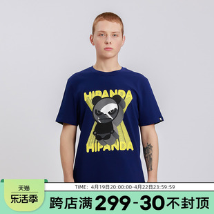Hipanda你好熊猫T恤男款立体熊猫字母印花休闲短袖T恤设计潮牌