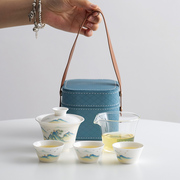 功夫旅行茶具便携式套装泡茶碗，户外旅游露营喝茶装备一壶三杯定制