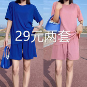 欧洲站2024夏季时尚短袖短裤跑步服两件套网红休闲运动套装女