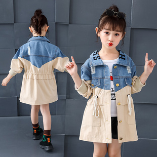 韩系女童牛仔外套，2024中长款风衣中大儿童装小女孩，春装学生上