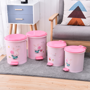 顺美粉兔带内桶垃圾桶脚踏可爱家用厨房卫生间创意塑料大号垃圾筒