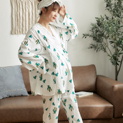 孕妇夏季棉质睡衣加肥加大码月子服日系蕾丝，和服哺乳睡衣长袖薄款