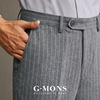 吉约蒙羊毛西裤男灰色条纹商务，休闲正装毛呢，直筒修身西服西装裤子
