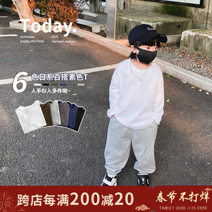男童纯色体恤叮叮家童装韩版宝宝白色上衣纯棉长袖儿童打底衫