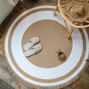 创意圆形地毯黄麻手工编织地垫，流苏客厅卧室民宿床边毯ins北欧