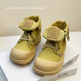 儿童靴子2024春秋男童，帆布马丁靴女童软底，小黄靴宝宝鞋子透气
