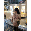 王少女的店粉色格子纹西装毛呢外套2024秋冬高级感气质中长款大衣
