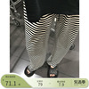 王少女(王少女)的店黑白，条纹阔腿裤2024春夏，薄高腰直筒垂感休闲针织短裤子