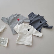韩国进口婴幼童装爱心加厚半高领t恤宝宝秋冬修身保暖打底衫