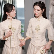 中式香槟色伴娘服2023旗袍姐妹团显瘦秀禾礼服中国风复古姐妹