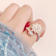 足银S990可以旋转的莲花戒指7g大克重可调节纯银食指女士中指礼物