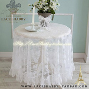 laceshabby定制布艺家居，白色碎花蕾丝荷叶边圆桌桌布