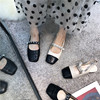 平跟单鞋女2021年秋韩国小香风，拼色个性金属，链条搭扣玛丽珍鞋