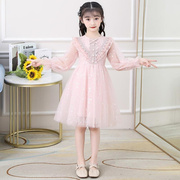 女童春装超洋气纱裙2023女孩，时髦韩版中大儿童长袖公主连衣裙