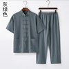 夏季棉麻唐装男k短袖套装，亚麻中国风男装，中老年薄款中式汉服居