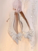 秀禾主婚纱结婚鞋女2023年订婚新娘，鞋法式银色水晶伴娘高跟鞋